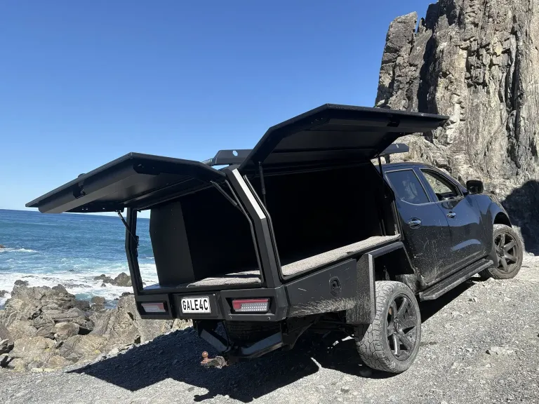 GALEFORCE service body with both gull-wing doors and rear door open